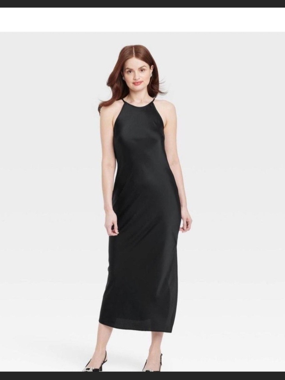 A NEW DAY Classic Black Halter Midi Dress MEDIUM